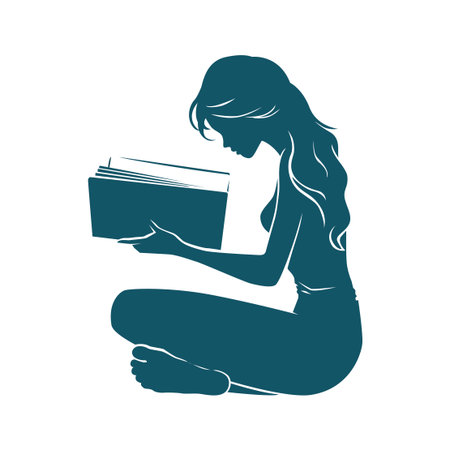 Girl Reading a Book While Sitting on the Floorのイラスト素材