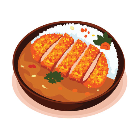 Chicken Katsu on Wooden Plateのイラスト素材