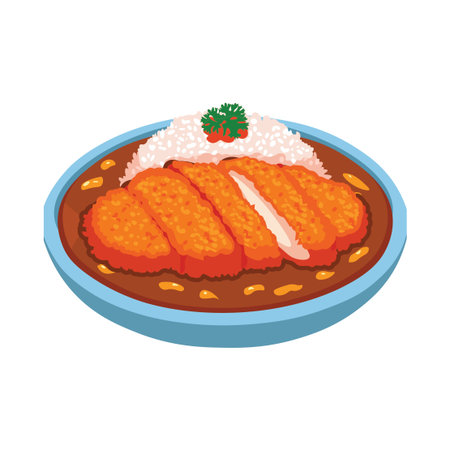 Katsu Curry with White Riceのイラスト素材