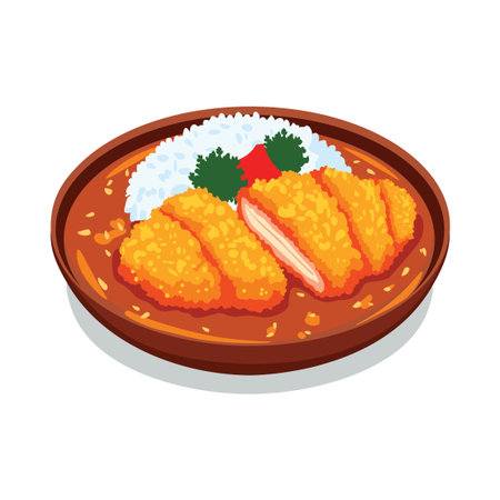 Katsu on Plate with Parsleyのイラスト素材