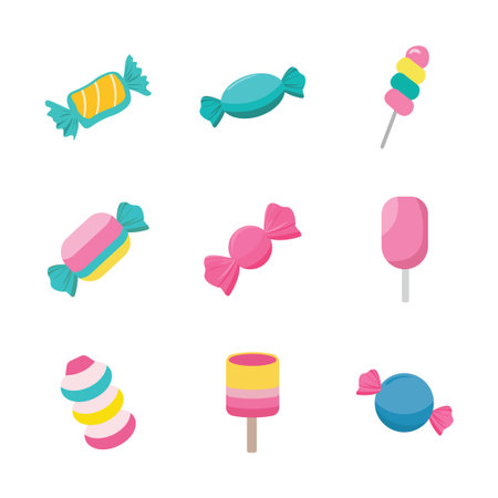 Cute Pastel Candy and Lollipop Vector Setのイラスト素材