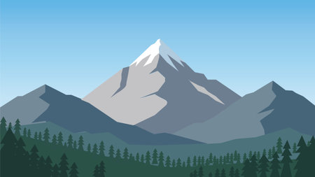 Minimal Mountain with Green Forest Landscapeのイラスト素材