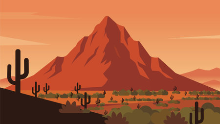 Landscape Warm Desert Mountain Sunsetのイラスト素材