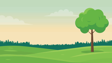 Minimal Spring Landscape With Treeのイラスト素材