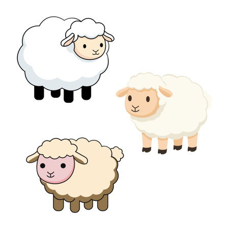 Fluffy Sheep And Lamb Cartoon Setのイラスト素材