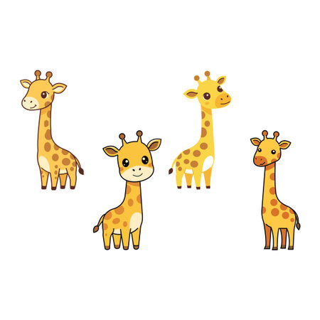 Cute Cartoon Giraffe Family Isolated Collectionのイラスト素材