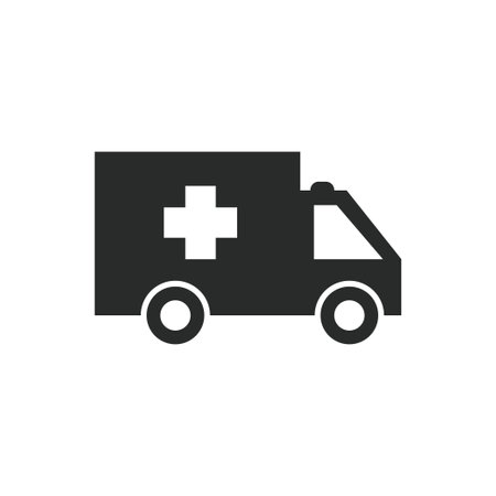 Ambulance icon in flat style. Ambulance vector illustration on white isolated background. Ambulance business concept.のイラスト素材