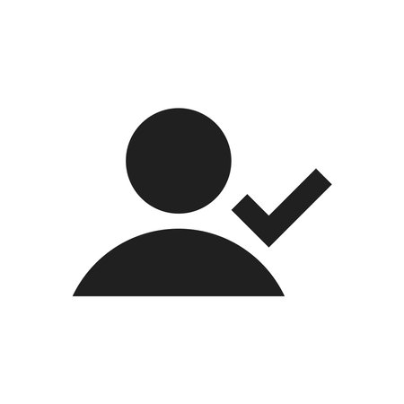 Man with check mark icon in flat style. User check mark vector illustration on white isolated background. User choice business concept.のイラスト素材