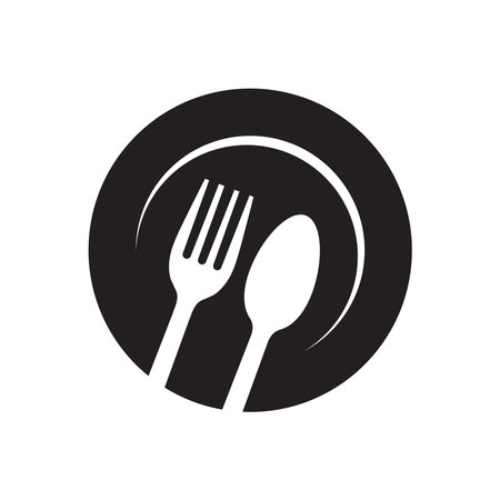 Plate, fork and spoon icon. Cutlery symbol. Flat Vector illustrationのイラスト素材