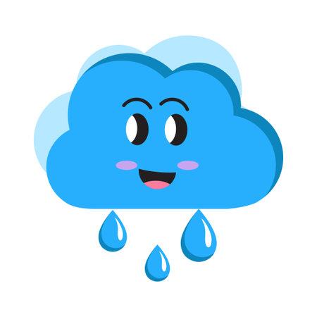 Cute Cartoon Cloud with Raindropsのイラスト素材