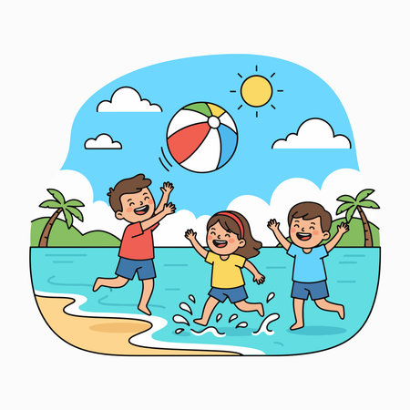 Children Playing with Beach Ball Illustrationのイラスト素材