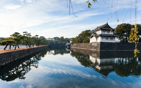 Imperial Palace reflection in sunsetのeditorial素材
