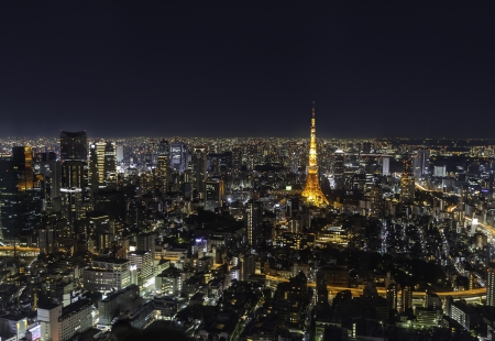 Tokyo Tower in Minato Ward, Tokyo, Japan.のeditorial素材
