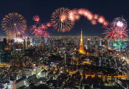 Fireworks in Tokyo Cityの写真素材