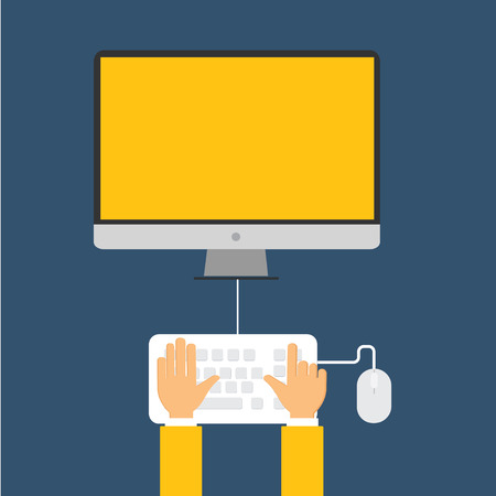 hand working with computer.flat designの写真素材