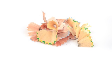 pencil shaving isolated on white backgroundの写真素材