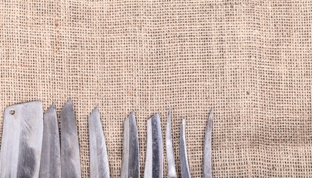 wood cutting board and rusty knife