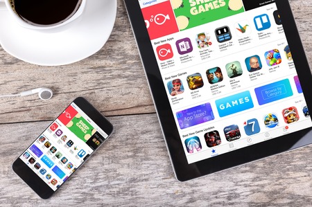 Chiang mai,THAILAND Fab 25, 2015:Apple Application Store On Apple iPad Air. In 2008, Apple launched...