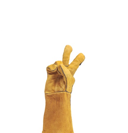 hand in leather work glovesの写真素材