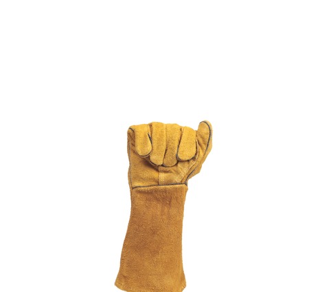 hand in leather work gloves