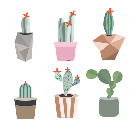 Vector - linear design, potted cactusのイラスト素材