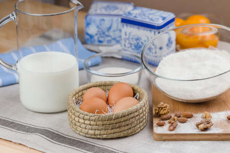ingredients for making pancakes - Traditional Russian dish on Carnival