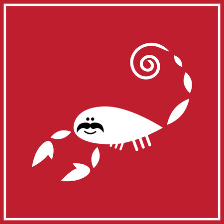 Illustration of funny white scorpion on the red backgroundのイラスト素材