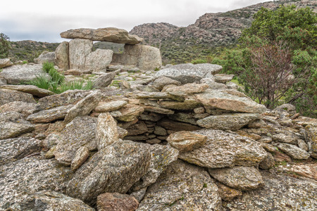 Prehistoric Dolmen  burial site  at Revinu in the Desert des Agriates in northern Corsicaの写真素材