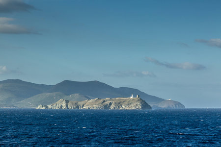 Lighthouse on the Ile de la Giraglia on the northern tip of Cap Corse in Corsicaの写真素材