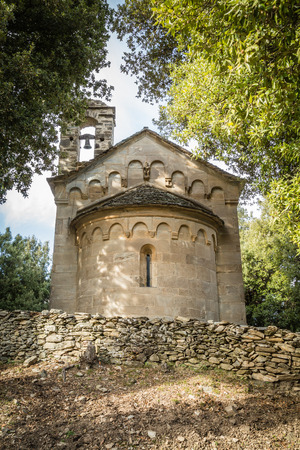 13th century stone chapel at San Quilico in central Corsicaの写真素材