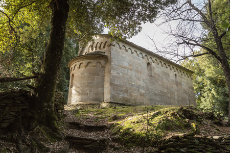 13th century stone chapel at San Quilico in central Corsicaの写真素材