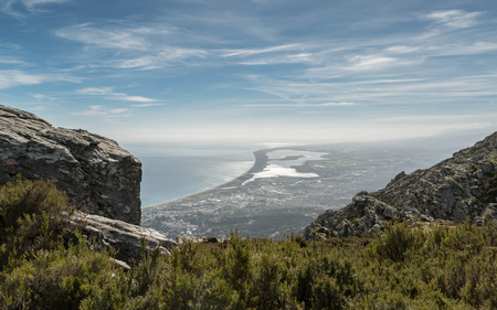 View of Etang de Biguglia on the east coast of Corsica south of Bastia with rocks  maquis in the...