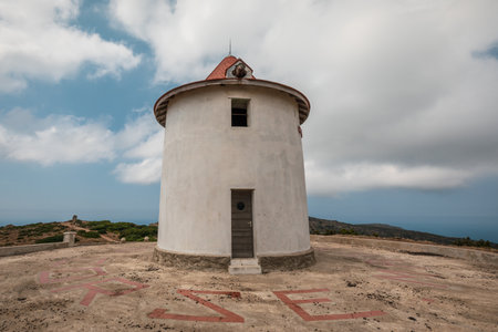 ERSA, CAP CORSE, CORSICA - 10th JULY 2018. Moulin Mattei, an ancient renovated widmall at the northern tip of Cap Corse in Corsicaのeditorial素材
