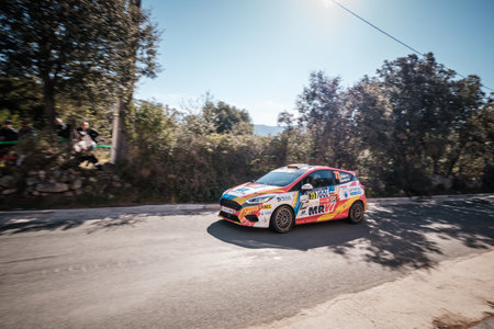 Regino, Corsica - 31st March 2019. J. Solans & M Barreiro compete in Special Stage SS13 between...
