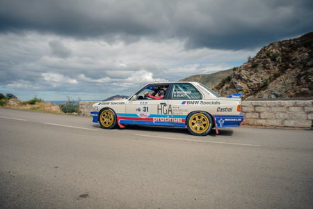 Occhiatana, Corsica, France - 7th October 2021: Benoit Boulanger and Samuel Passetemps compete in their BMW M3  in the 2021 Tour de Corse Historiqueのeditorial素材