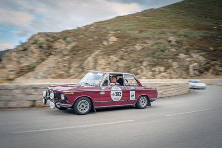 Occhiatana, Corsica, France - 7th October 2021: Jean-Charles De Lemps and Guy Dagueti compete in their BMW 2002 T11  in the 2021 Tour de Corse Historiqueのeditorial素材