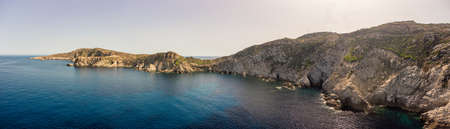 Panoramic aerial view of La Revellata, a rocky promontory on the west coast of Corsica near Calvi