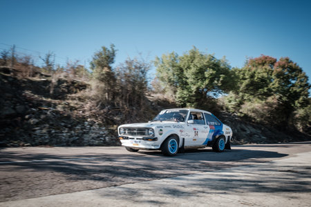 Novella, Corsica, France - 7th October 2022: Arnaud Gauduel and Olivier Jollin compete in their Ford Escort in the 2022 Tour de Corse Historique.のeditorial素材