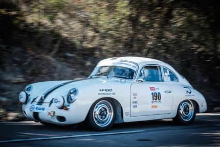 Novella, Corsica, France - 7th October 2022: Marc Petit and Stephane Plagnat compete in their Porsche 356 in the 2022 Tour de Corse Historique.のeditorial素材