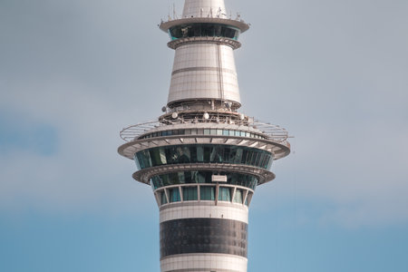 Auckland, New Zealand - December 27th 2022: A close up view of the observation deck of Sky Tower, a...