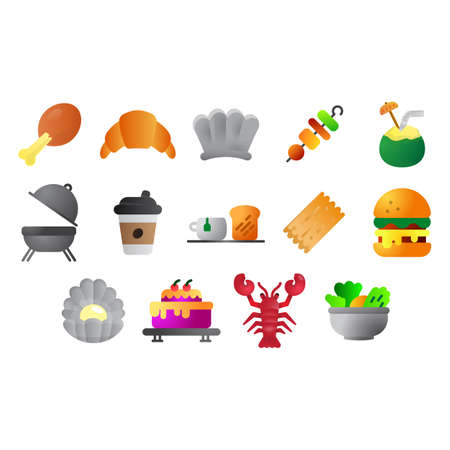 foods icons collection such as burger, bread, lobster etcのイラスト素材