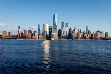 New York City Manhattan skyline with One World Trade Center Tower (Freedom Tower)over Hudson River...