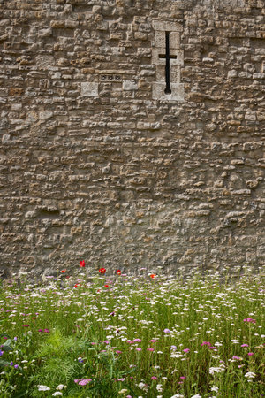 TOWER OF LONDON, LONDON - JULY 2,2022: Superbloom, Tower of London. The Tower's moat has been turned into a wild meadow with 20 million seeds planted to attract wildlife in celebration of the Queen's Platinum Jubilee.のeditorial素材