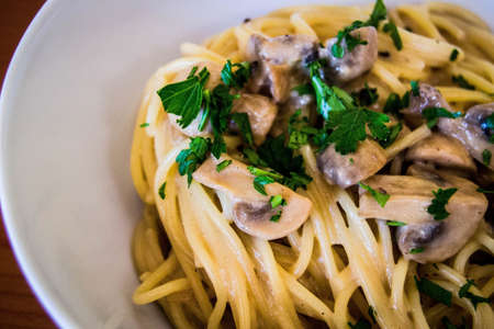 Delicious Mushroom Pasta Food Backgroundの写真素材