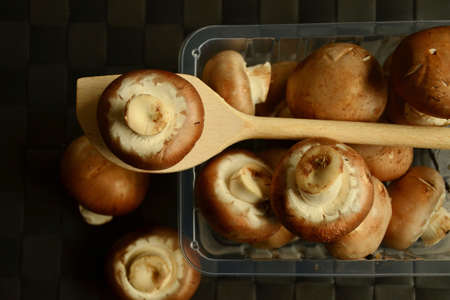 Raw Mushrooms Food Backgroundの写真素材
