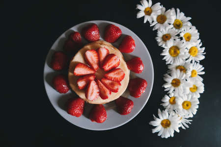 Strawberries and Flowers Food Backgroundの写真素材