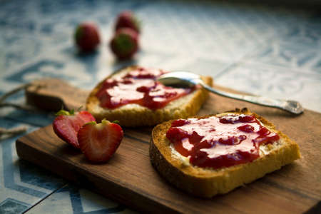 Strawberry Jam on Toast Food Background