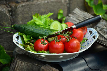 Delicious Tomatoes Salad Food Backgroundの写真素材