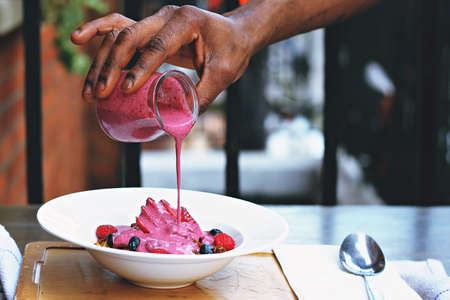Fruit Dessert In Restaurant Food Backgroundの写真素材