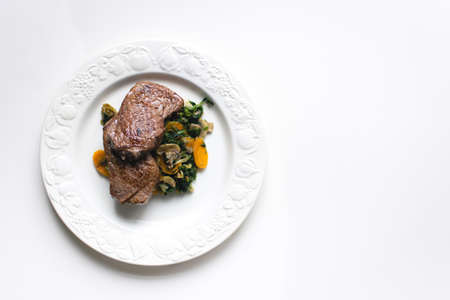 Beef Steak on White Plate Food Background